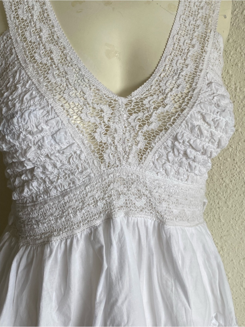 Trishna White Cotton Crochet Lace Tiered Midi Dress Cottagecore XS - Picture 6 of 10
